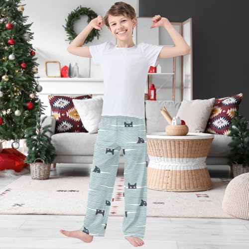 Boy's Pants Cat Horizontal Stripe Jogger Pants Elastic Waist Long Bottoms Trousers with Pockets 6-14 Years2