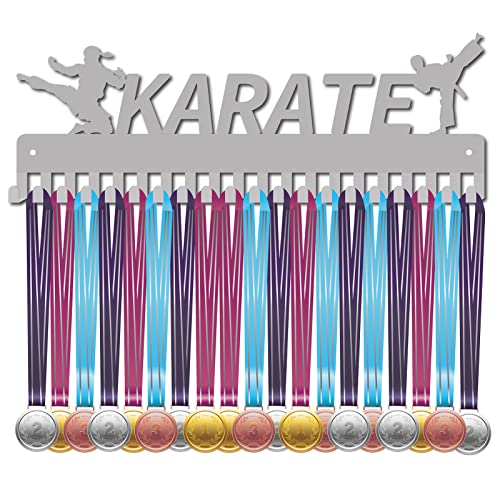CREATCABIN Karate-Medaillenhalter Athleten-Sport-Medaillen-Ausstellungsständer Wandhalterung Aufhänger Dekorationshalter Für Die Aufbewahrung Abzeichen Der Über 60 Medaillen Läuft Silber 40x14.2cm