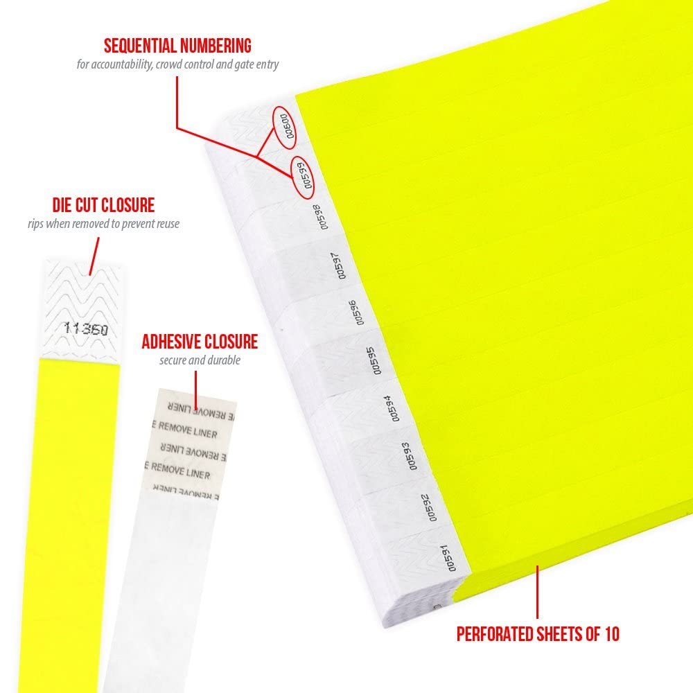 WristID™ Tyvek Paper Wristband Pack of 1000 on Amazon Refer Image and Variations (Yellow) 3