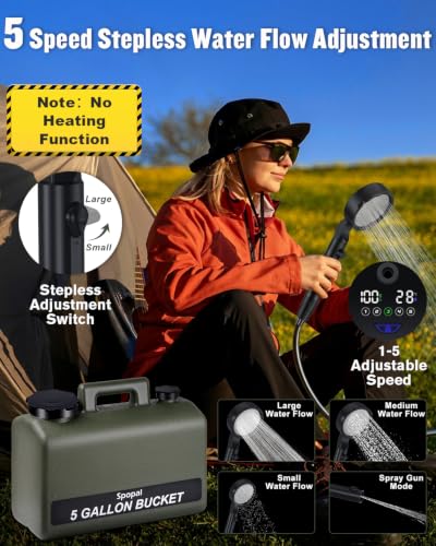Ducha portátil Spopal para camping con depósito de agua de 5 galones y batería de 10000mAh miniatura 3