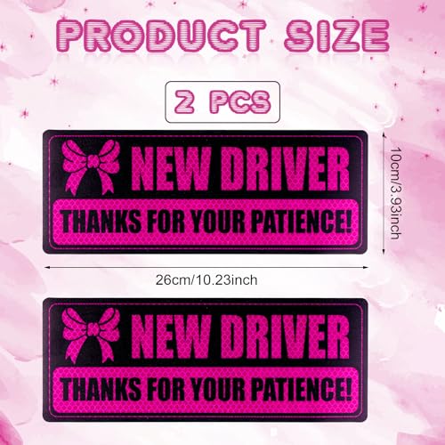 Image of PEUTIER 2pcs New Driver Magnet for Car, Magnetic Reflective Bumper Stickers Thanks for Your Patience New Driver Signs Safety Warning Funny Novice Driver Vehicle Car Decal Accessories (Black Pink)
