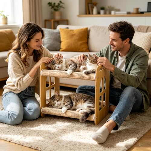 Lit hamac pour chat avec tapis en sisal respirant à 2 niveaux pour salon
