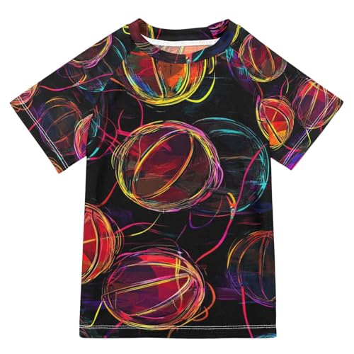 Jucciaco Boys Swing Shirts Basketball Ball Graffiti Rashguard Short Sleeve Kids T-Shirts Sun UPF 50+ Multicoloured
