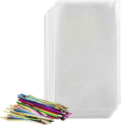 Paquete de 200 bolsas de celofán de plástico transparente 3 x 4 con lazos giratorios de 4 pulgadas, bolsas de dulces, bolsas de galletas, bolsas de