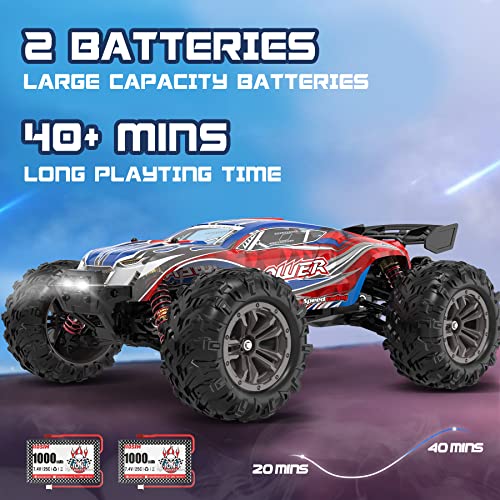 1:16 Brushless Rc Cars 55+ Kmh High Speed Large Remote Control Car 4X4 Off Road Monster Truck Electric All Terrain Waterproof Toys Hobby Vehicle For Kids And Adults - 2 Batteries For 40+ Min Play #TOP2