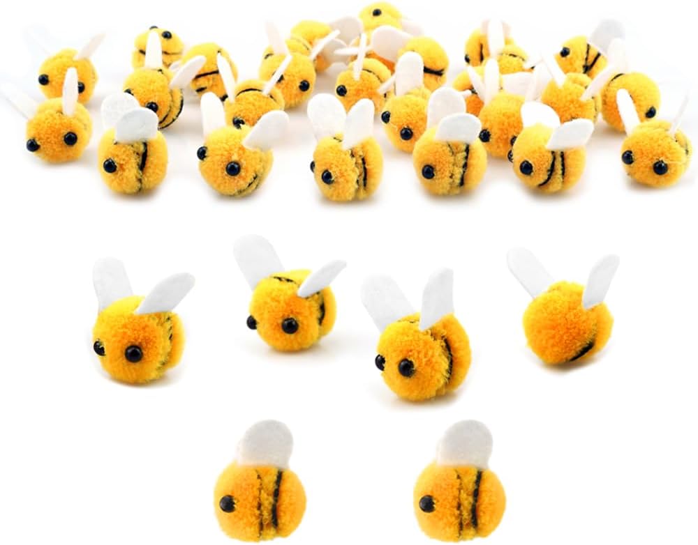SaktopDeco 28 PCS Felt Bees Wool Felt for Crafts Mini Bee Plush Decor for Bee Gender Reveal Decorations Clothing Hat Gift DIY Crafts