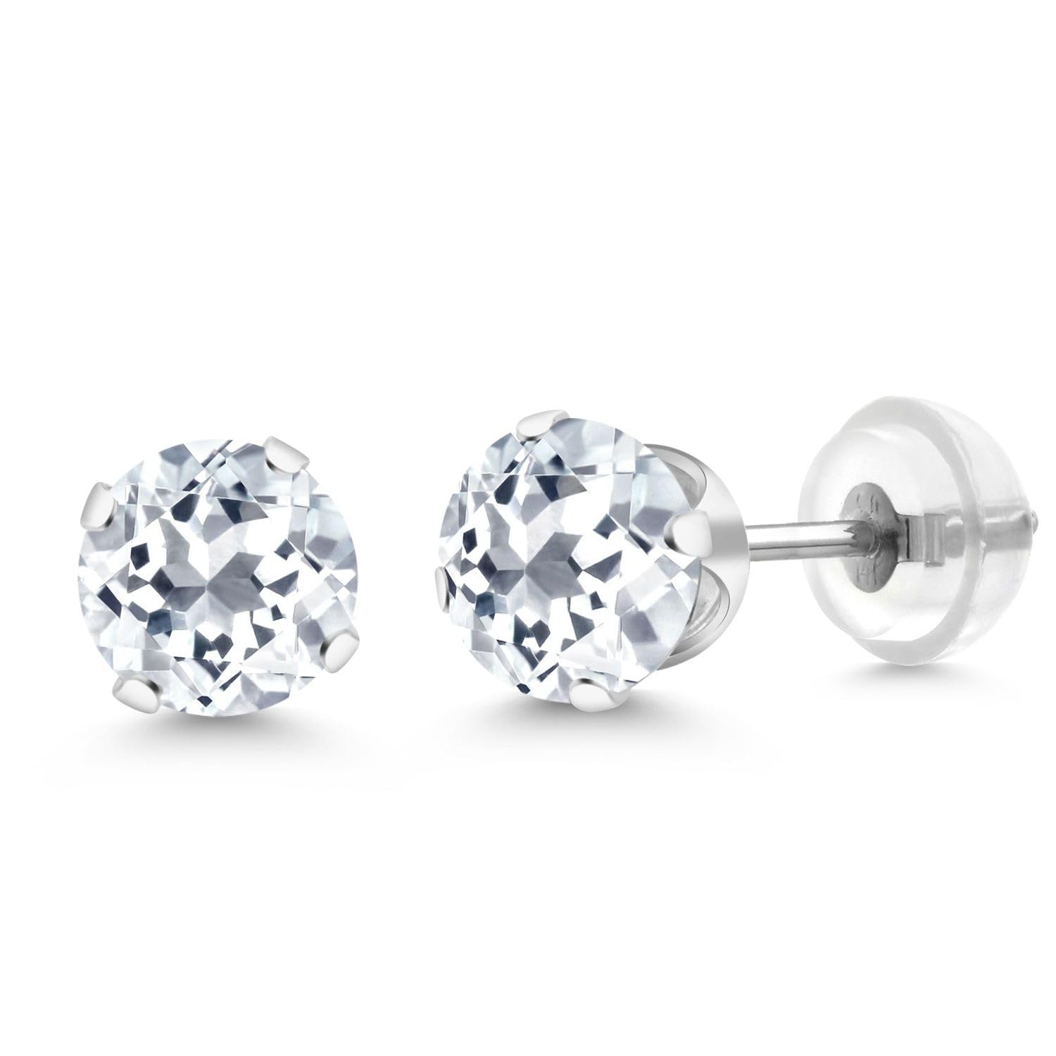 Gem Stone King 14K Gold Gemstone Birthstone Solitaire Stud Earrings | Round 6MM | Gold Earrings For Women Men