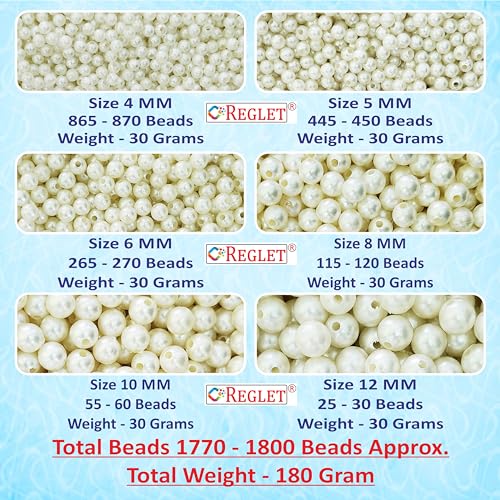 Image of 1800 Pcs Off White Beads - 4, 5, 6, 8, 10, 12 mm - Pearls for Craft, Embroidery DIY, Beads for Bracelets Making Kit, Beading, Jewellery Making Kit, Beadwork Projects, Crafting Ideas - 180g