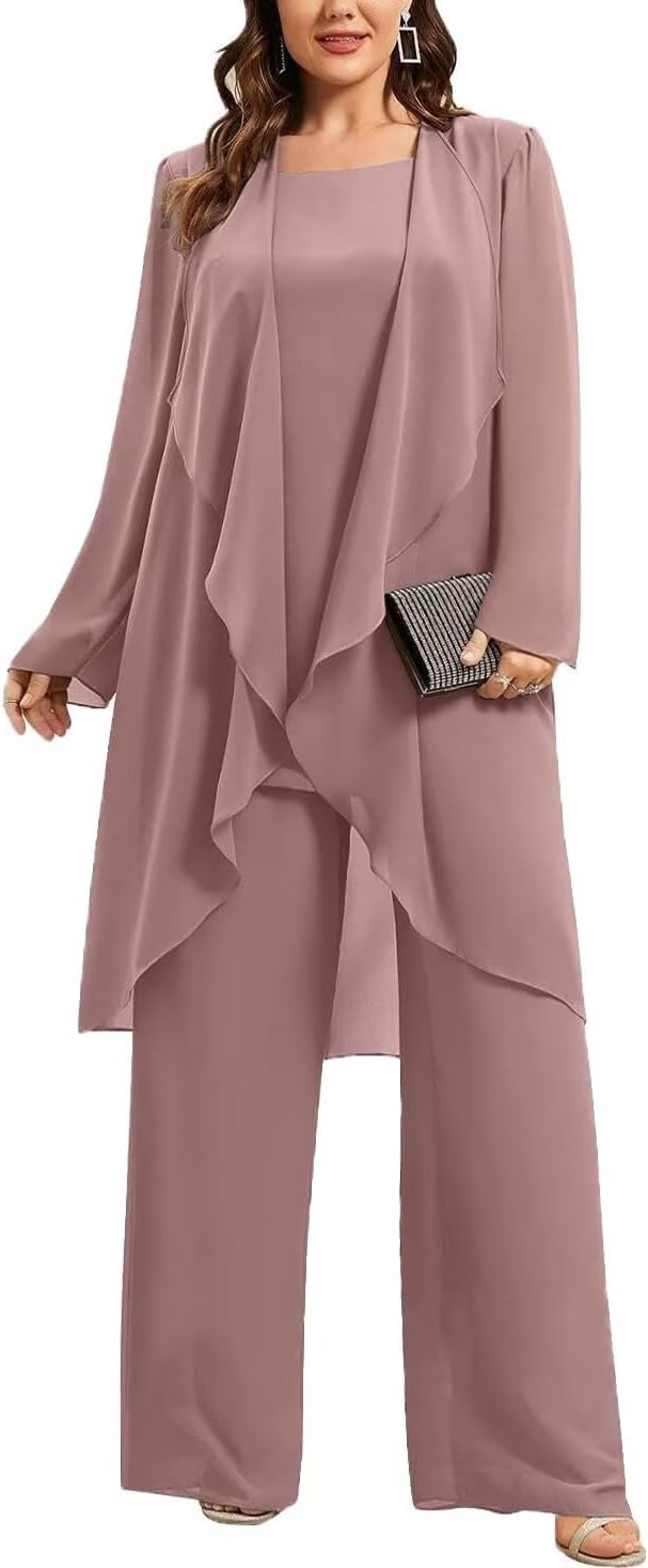 3 Pieces Mother of The Bride Pant Suits for Women Dressy Plus Size Chiffon Grandmother of The Bride Pantsuits - Image 6