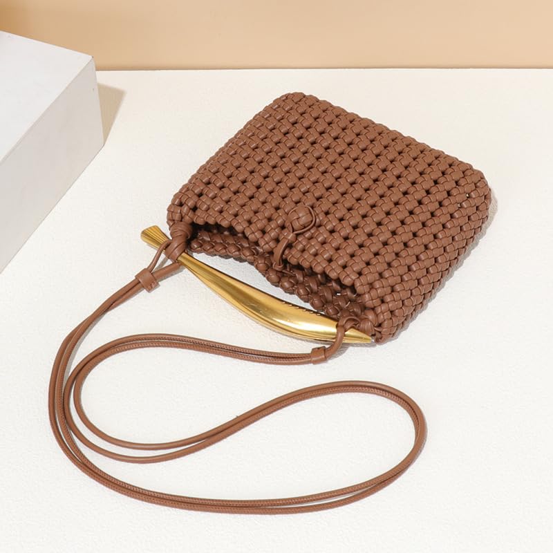y2k Crossbody Bag Fashion Straw Shoulder Bag Classy Sling Purse Aesthetic Chic Designer Handbag Women Trendy Purse Bag (Apricot)3