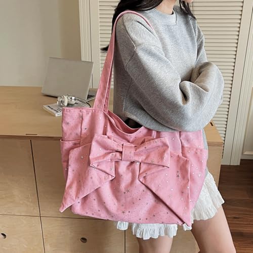 Bow Purse Star Sequin Bow Tote Bag with Side Pockets Large Shoulder Bag Glitter Handbag Trendy Gifts for Women2