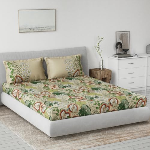 Image of DDECOR Live beautiful Cotton Queen Bed Sheet Set with 2 Pillow Covers (229 CM X 274 CM, Green) Digital Print Classical 145TC GSM