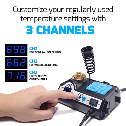 WEP 927-IV 110W Soldering Station Kit with Preset Channels, Sleep Mode, LED Magnifier, Extra Tips, and Accessories