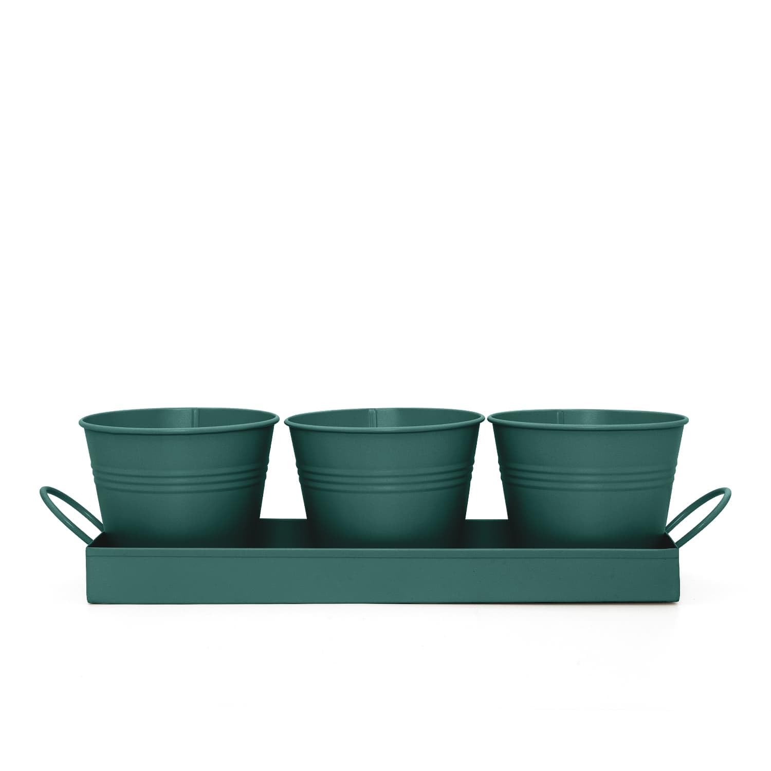 CKB LTD Lot de 3 pots de fleurs en métal pour herbes avec bac d'égouttement - Jardinière traditionnelle pour rebord de fenêtre d'intérieur - Jardinière colorée pour la cuisine - Cultivez vos propres