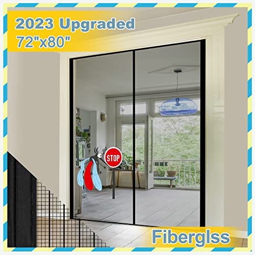 Upgraded 60 x 80-Inch Magnetic Screen Door for French Door, Fiberglass Mesh Curtain Durable, Keep Bug Out, Kids/Pets Entry Friendly Fit Door Opening Up to 58 x79-Inch Max