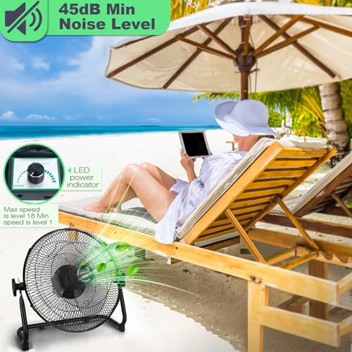 image for TonyEst Portable Solar Fan, 12'' Rechargeable Solar-Powered Tent Campi