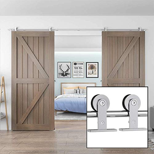 WINSOON 483CM Puerta Doble Acero Inoxidable Corredera Kit Puerta Granero Corredera Impermeable, Silencio, Antióxido, Fácil de instalar-Forma de T (puerta no incluida)