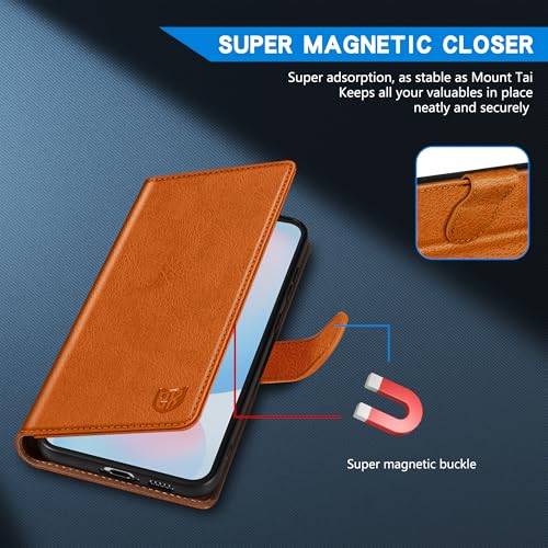 Image of ZZXX for Samsung Galaxy S25 Wallet Case with [RFID Blocking] Card Slot Kickstand Magnetic Closure Leather Flip Fold Protective Phone Case for Samsung Galaxy S25 5G Case Wallet(Brown-6.2 inch)