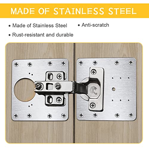 flintronic Edelstahl Scharnier Reparaturplatte, 4 Stück Küchenscharnier Reparaturplatten mit 24 Stück Schrauben, 9 x 9 cm Küchen Scharnier Reparaturset Tür Schrank Wohnmöbel Schublade Kisten Fenster