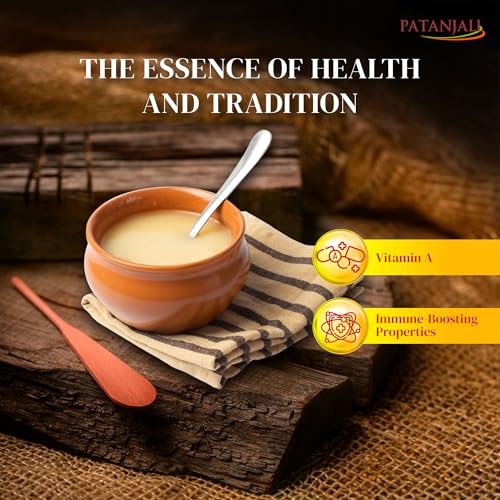 Image of Patanjali Cow Ghee Jar 450ml - Pure Danedar Rich Aroma Gau Ghrita Cow Milk Ghee | Suitable for Cooking Sweets & Daily Use | No Additives (Pack of 3)