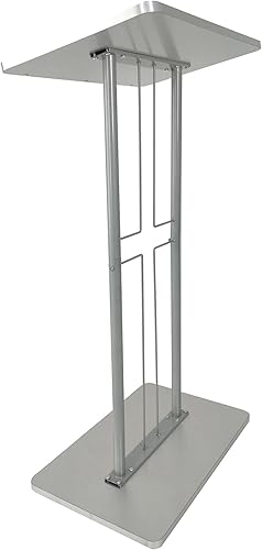 Miniatura 9 de FixtureDisplays® Atril, púlpito, podio para piso, diseño de cruz, acero y MDF - plata 119759