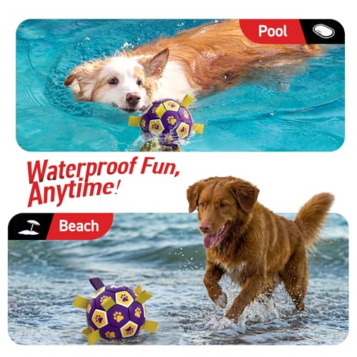 Image of QDAN Dog Ropes Toys, Soccer Ball with Straps, Interactive Dog Toys for Tug of War, Dog Water Toy, Durable Balls for Medium Large Dogs(8 Inch) | 8 Inch Soccer Toy with Straps, Dog Tug Toy for Tug of War, Puppy Birthday Gifts, Training Herding Balls for Outdoor