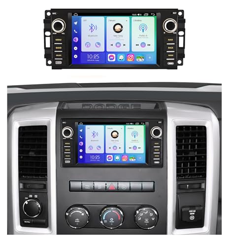 4 + 64GB ROM Android 15 Car Radio for Dodge Ram 1500 2500 3500 2009-2012: HD IPS Touch Screen Upgrade Stereo with Wireless Carplay Android Auto 5G WiFi GPS Bluetooth5.0 1080P Backup Camera FM SWC