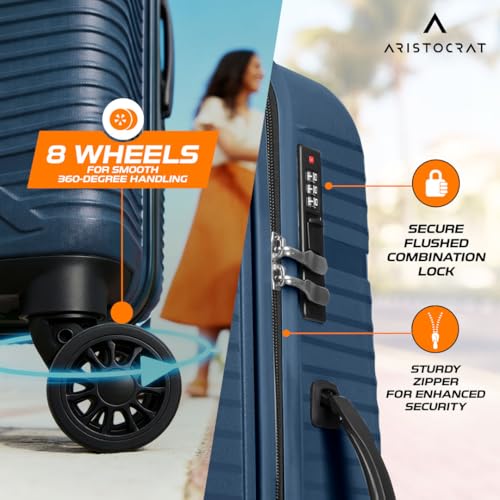 Image of Aristocrat Envoy Set of 3 Trolley Bag 55, 65 & 75cm | S+M+L | Hard Luggage | 8-Wheel Suitcase for Travel | Combination Lock with Sturdy Zipper | Polypropylene | 3 Years International Warranty (Blue)