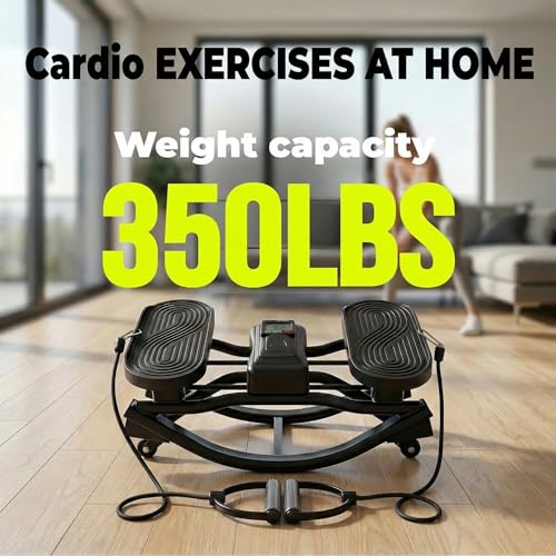 Image of Rocking Stepper, Portable Home Fitness Rock Stepper Side to Side with Digital Display & Elastic Rope, 320LBS Capacity, Aerobic Workout for Leg & Glute Training, Home Office Apartment Use (Black)