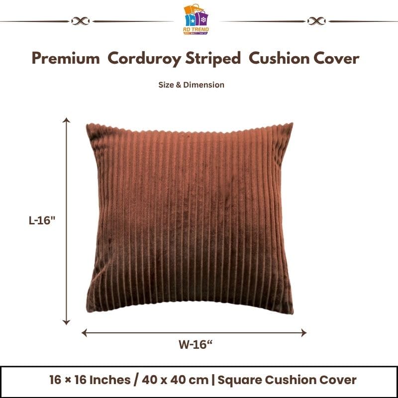Image of RD TREND Cushion Cover Set of 5, Decorative Sofa Living Room Home Square Cushion Covers 16 Inch x 16 Inch, Aesthetic Corduroy Striped Double Sided (Coffee,Pack of 5)
