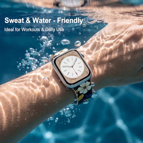 Image of Floral Band Compatible with Apple Watch Bands for Women 40mm 42mm 41mm 38mm 44mm 45mm 46mm 49mm, Cute Pattern Flower Soft Silicone Sport Strap for iWatch Series Ultra 11 10 SE 9 8 7 6 5 4 3 2