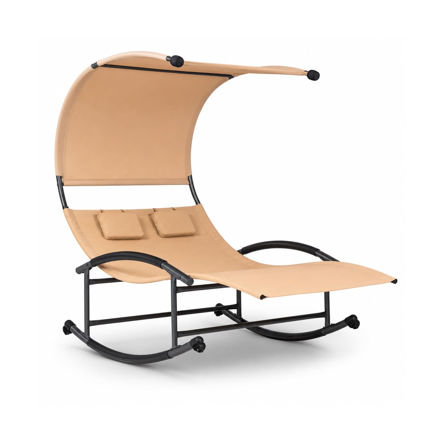 Lettino 2 Posti Dondolo Prendisole Con Parasole E Cuscini Integrati Ergonomico In Textilene Traspirante In Acciaio Ideale Per Giardino Piscina Outdoor 140x200x185 Cm Beige