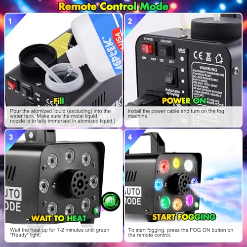Image of AGPTEK Fog Machine, 500W Portable Led Smoke Machine with Lights (Red, Blue, Green), Upgraded Auto Mode & Wireless Remote Control for Halloween, Christmas, Wedding, Parties, DJ Performance & Stage Show