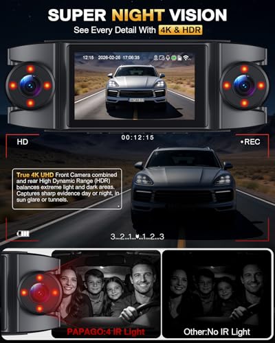 Image of 4 Channel 360 Dash Cam Front Rear and Left Right Inside, 4K+3 * 1080P Dash Camera for Cars with Free 128GB SD Card, 5.8GHz WiFi-30MB /s, 24H Parking Mode, G-Sensor, GPS, Night Vision, Voice Control