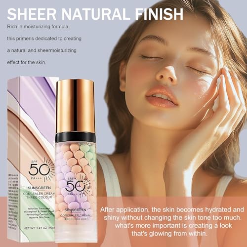 Image of 2 PCS Primer for Face Before Makeup,3 in 1 Sunscreen Isolation Cream, SPF 50, One Step Color Corrector Tinted Moisturizer, Blurs Imperfections Oil Control & Moisturizing Skin Tone Correcting