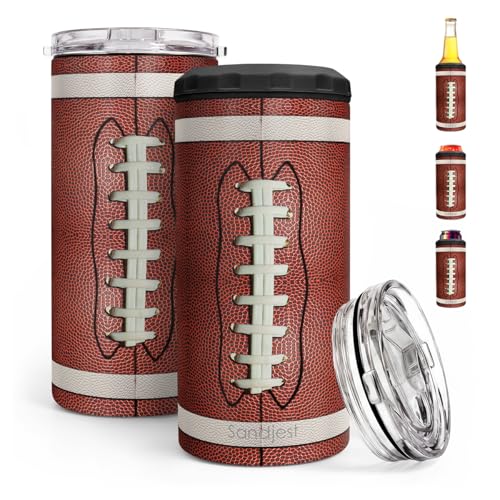 Image of Football Can Cooler 12oz - Travel Mug Cups - Stainless Steel Insulated for Men Women Players - Tumbler Cans Koozie, Sport Gift for Fan Coach Lovers