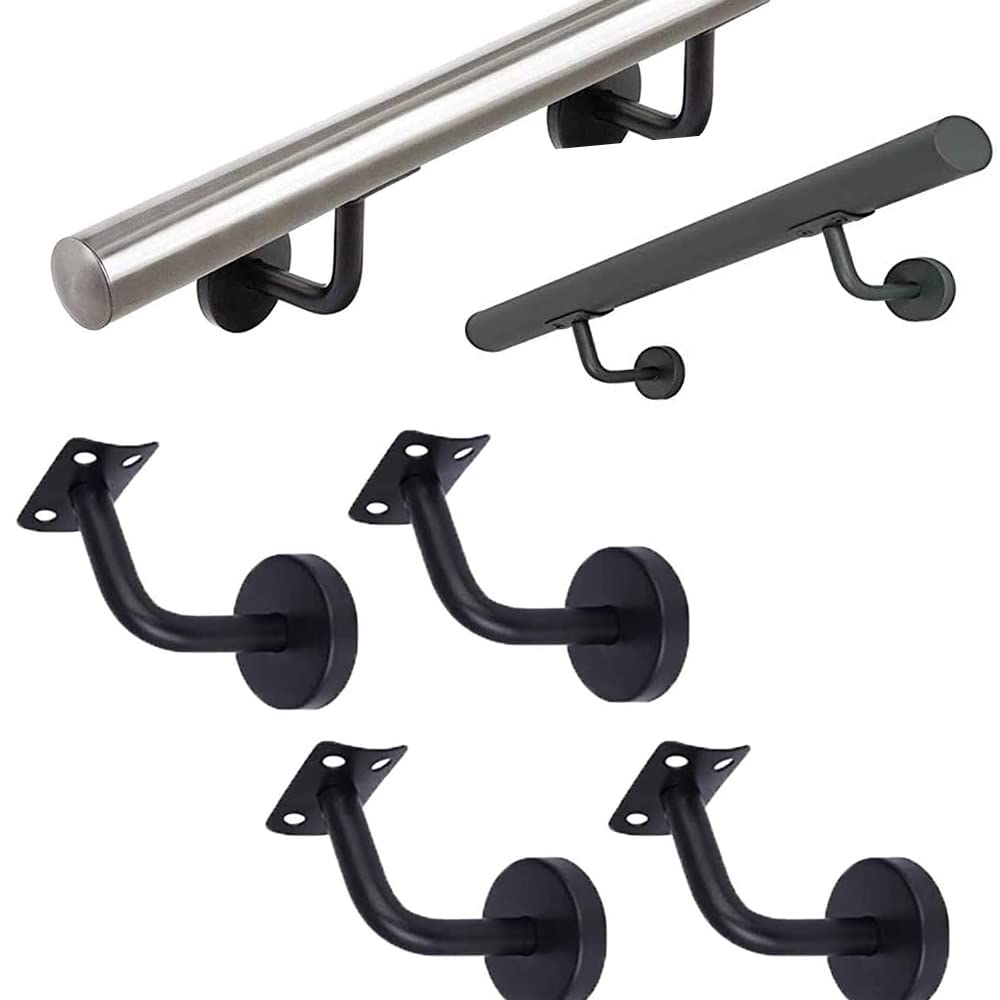 4 Piezas Soporte Pasamanos Escalera, Soportes Baranda de Acero Inoxidable para Barandillas de Escaleras Interiores y Exteriores, Con Tornillos, Negro