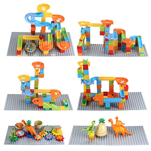 COUOMOXA Marble Run Building Block Set Gear Building Set Classic Big Building Blocks Dinosaur Garden Blocks Educational STEM Toy Bricks Set Kids Race Track Luxury Gift for Kids