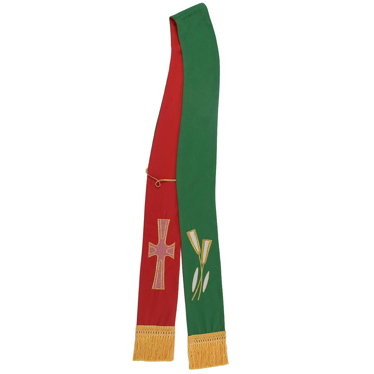 Blessume Men's Red&Green Church Cleric Ihs Reversible Stole Alpha Omega Deacon Stole (Red&Green)