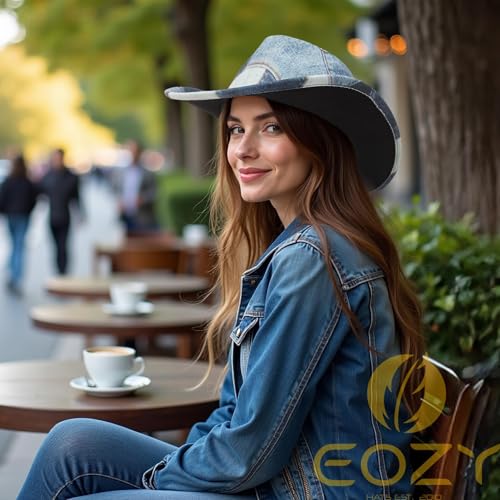 Image of Tie Dye Denim Patchwork Cowboy Hat for Women Men Western Wide Brim Costume Party Hat