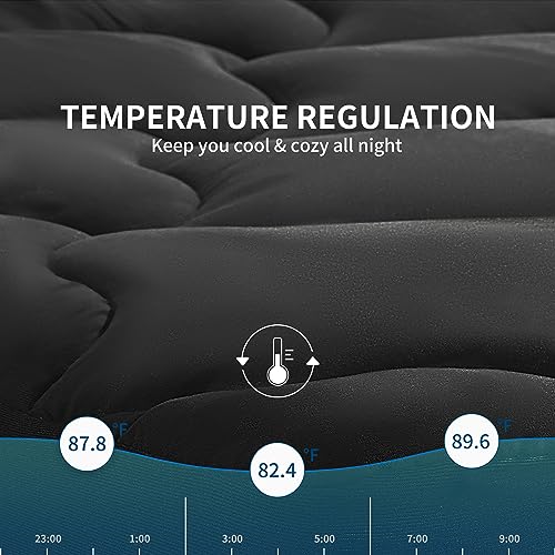 SLEEP ZONE Full Size Mattress Pad, Cooling Mattress Topper, Quilted Fitted Mattress Cover, Machine Washable Mattress Protector, Soft Fluffy Down Alternative, Deep Pocket 8~21 inch (Black, Full)