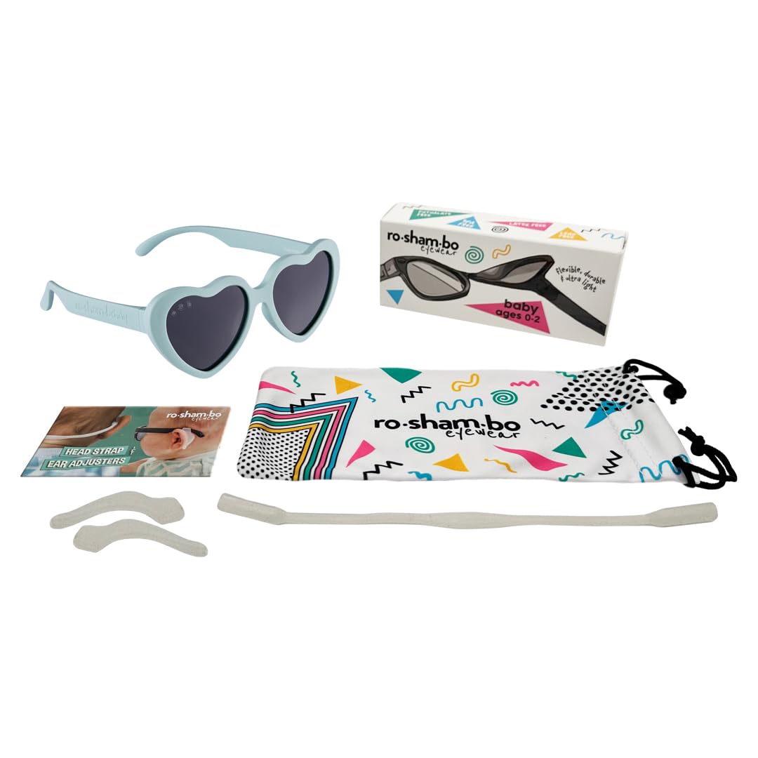 ROSHAMBO Unzerbrechliche Baby-Sonnenbrille in Herzform mit Riemen – Kleinkinder 0–24 Monate Mädchen Jungen 2–4 Jahre – polarisierte Gläser