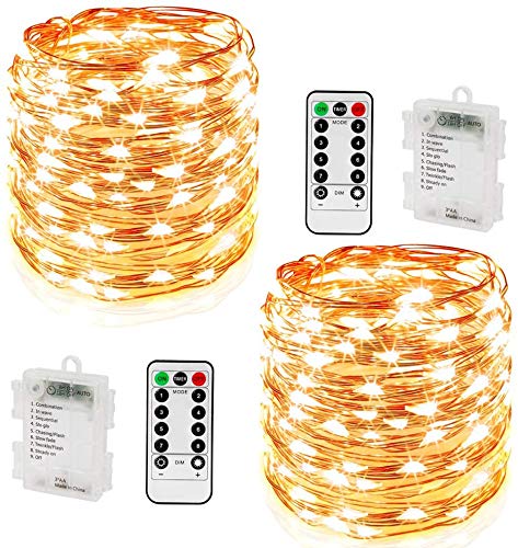 10M 100LED Guirnalda Luces Pilas,Cadena de Luces LED Impermeable IP65,Luces LED Pilas Exterior Micro con Pilas de Alambre Guirnaldas Decoracion Cobre para Decoración Interior Bodas Fiesta de Navidad