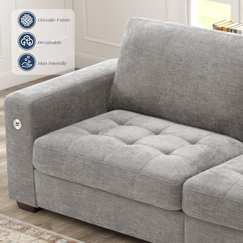 Image of WorthFurni Sofas for Living Room, Chenille Loveseat Couch Set, Small Sofa, 3 Seater Sofa, USB Charging, Removable Sofa Cover,Solid Wood Frame, Easy to Install(89inch,Grey)