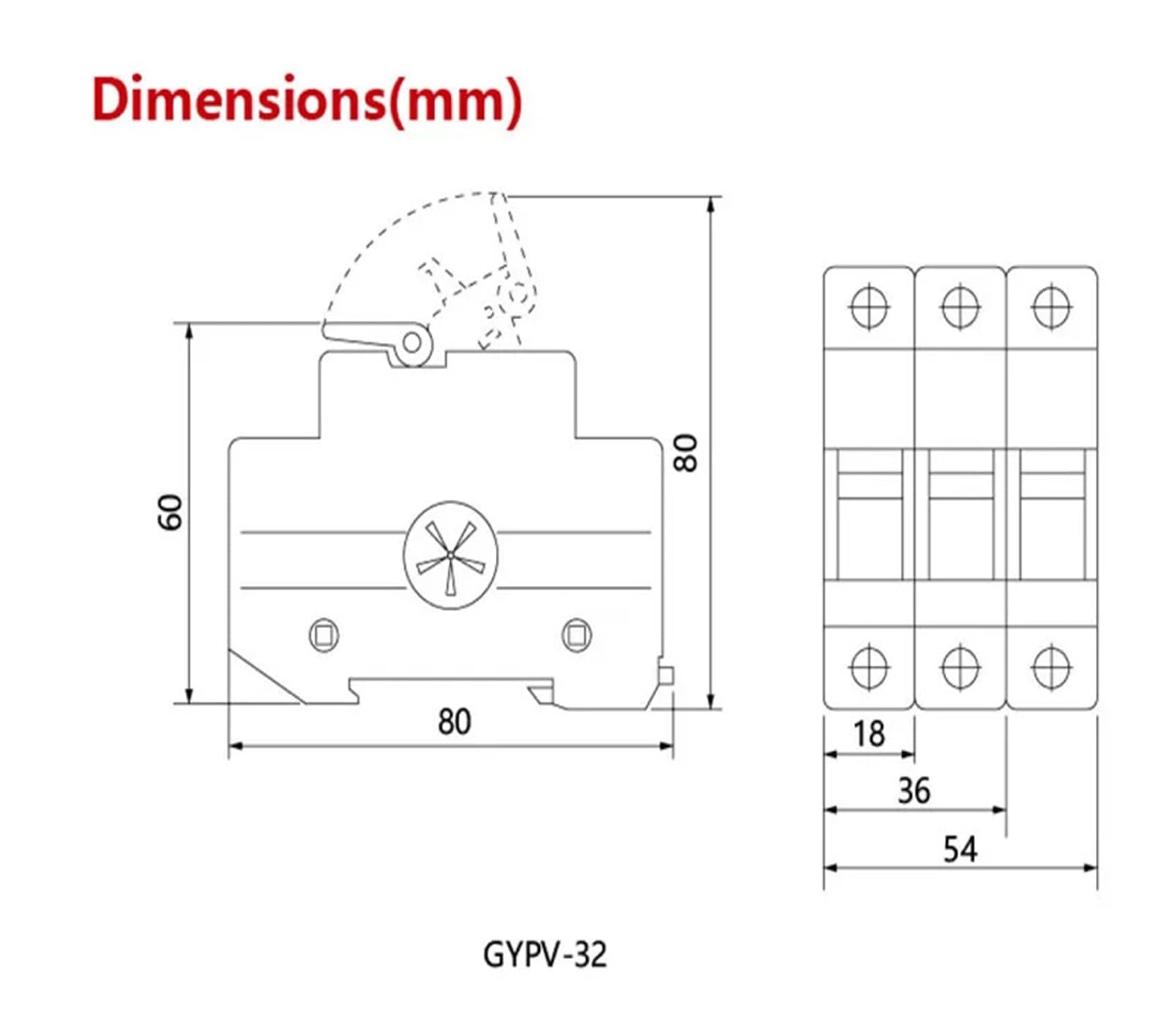 Portafusibles GYPV-32 1P, fusible adecuado de 10x38mm, 1000V DC10A 15A 20A 30A(1P Holder Body Only)
