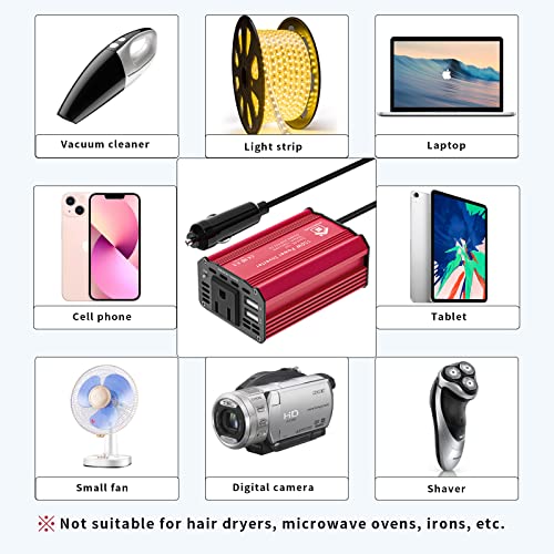 HOMELYLIFE 150W Car Power Inverter DC12V to 110V AC Outlet Car Converter with 3.1A Dual USB Portable Car Adapter for Plug Outlet