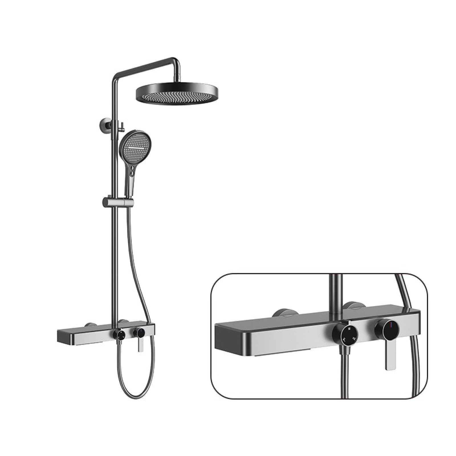 Fanjubei Three-Function Gunpowder Ash Bathroom All-Copper Multifunctional Hot And Cold Shower Set, Three-Function Gunpowder Gray