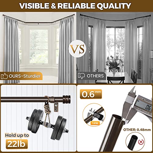 Hotozon 1 Inch Bay Window Curtain Rods, 36-72 Inch Center Rod For Window (24 To 68 Inch), 20-36 Inch Side Rods For Windows (16-32 Inch), Antique Bronze, End Cap Finials #TOP7