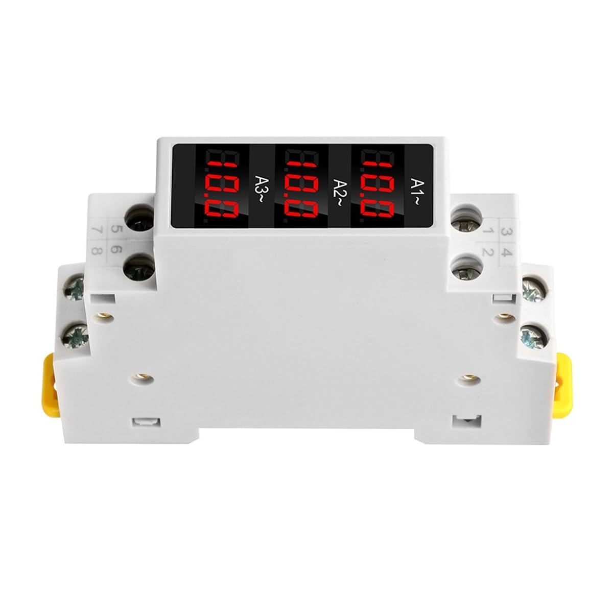 Amperímetro digital trifásico para carril DIN, de alta precisión con 3 sensores (AC80-500V, 1-100A) y seguimiento de mediciones.