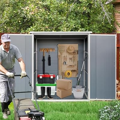 KEIKI 5x3 FT Outdoor Storage Shed Waterproof Resin Cabinet Polypropylene Frame with Lockable Doors for Bikes and Patio Furniture